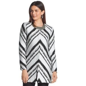 Chico's Black White Abstract Chevron Lined Topper Jacket Blazer Sz 1 Medium